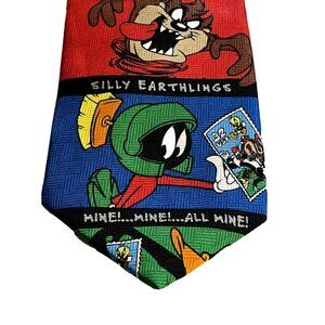 Vintage Looney Tunes Stamp Collection Tie Warner Bros & USPS 1997 Polyester